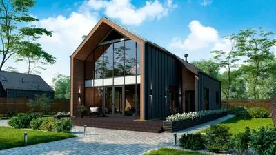 Проект кирпичного дома с плоской крышей № 40-93 в стиле хай-тек | каталог  Проекты коттеджей