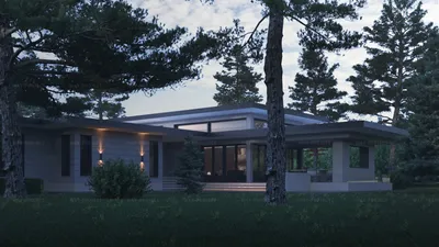 AS-2592 - проект одноэтажного дома из газобетона с котельной и панорамными  окнами