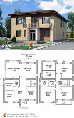 Проекты двухэтажных домов - Планы, Интерьеры, 3D виды, Фото, чертежи и  планировки коттеджей в 2 этажа