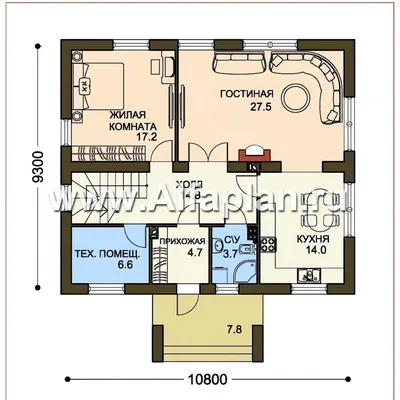 W038 Проект двухэтажного дома, план с гостевой на 1 эт, в стиле эклектика:  цена | Купить готовый проект с фото и планировкой