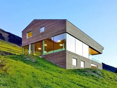 Современный дом на склоне с эксплуатируемой кровлей и террасами.  Архитектурный проект дома 500 м2 - YouTube