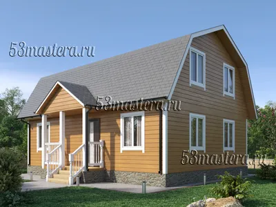Дом из бруса Д36 6x8 метров (6 на 8, 6*8) «Кусино» с ломаной крышей.  Строительство в СПб.