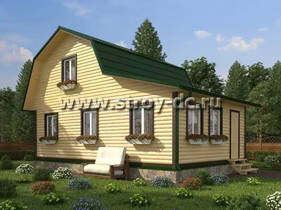 Деревянный брусовой дом Д7 6x6 метра «Орехово» с ломаной крышей.  Строительство в СПб.