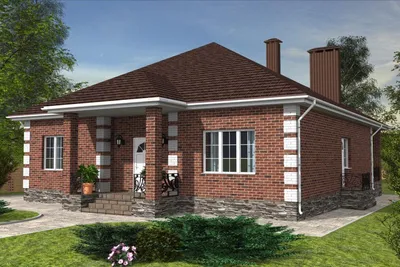 Проект одноэтажного кирпичного дома с эркером 04-56 🏠 | СтройДизайн
