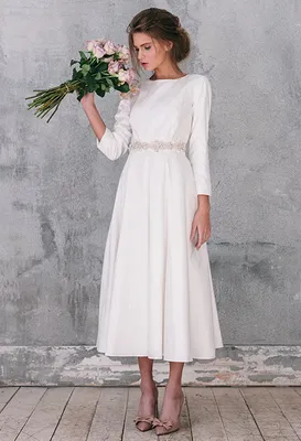 платье для венчания миди, скромное свадебное платье, простое свадебное  платье, свадебное платье миди, свадебное платье в стиле - The-wedding.ru