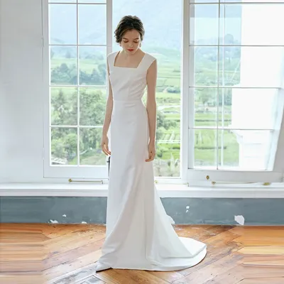 Простое свадебное платье-Русалка Liyuke, платье для брака с  рукавами-фонариками, квадратный цвет | AliExpress