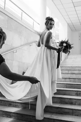 Женское свадебное платье с юбкой годе, элегантное платье с открытыми  плечами, длинными рукавами-фонариками и высоким разрезом, простое платье  невесты со шлейфом, 2022 | AliExpress