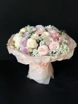 Пионовидные розы в пудрово-розовом оформлении • Цветы для Тебя