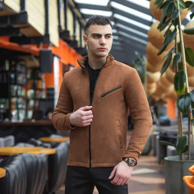 Коричневая мужская замшевая куртка на весну К-642 купить в интернет  магазине Fashion-ua в Украине