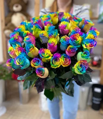 Купить Радужные розы в Краснодаре - доставка роз от магазина КОФЕЦВЕТЫ