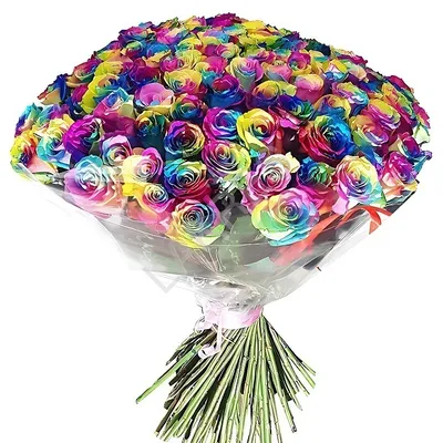 Букет 19 радужных роз в сердце - Luxury Roses Спб