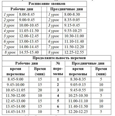 Расписание уроков - Общеобразовательная школа при Посольстве России в Японии
