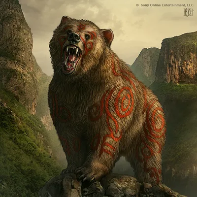 Мощный разъяренный медведь на фоне природы