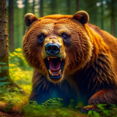 Разъяренный медведь с грозным выражением лица