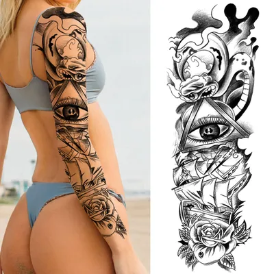 Временные татуировки с длинными рукавами для женщин и мужчин, реалистичные  татуировки с имитацией глаз, крыльев, роз, Львов, тату-наклейки, Переводные  татуировки | AliExpress