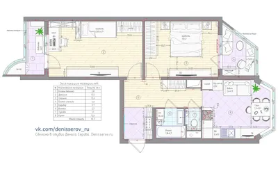 Планировка двухкомнатной квартиры п44т | Студия Дениса Серова