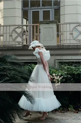 Свадебные платья в стиле ретро с V-образным вырезом и расклешенными  рукавами, Французские тюлевые Свадебные платья до щиколотки | AliExpress