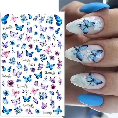 Наклейки для дизайна ногтей с изображением синей бабочки, Весенняя тема,  цветные Слайдеры для ногтей, самодельные слайдеры, наклейки для ногтей,  аксессуары для маникюра | AliExpress