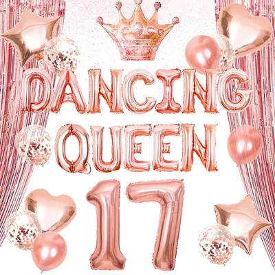 Rose Gold Dancing Queen 17th Birthday Party Decoration for Girl with Dancing  Queen 17 Balloons Banner Rose Gold Foil Curtain - AliExpress