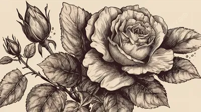простой рисунок ручки и карандаша открытой розы. Иллюстрация штока -  иллюстрации насчитывающей декоративно, флора: 253833290