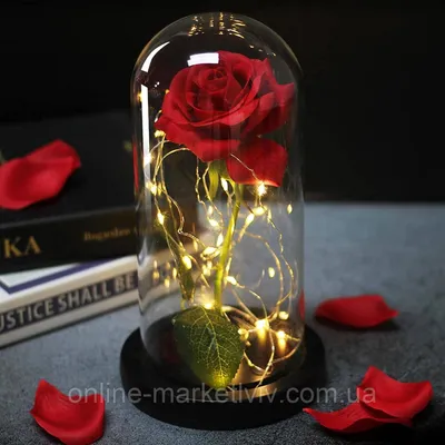 Подарки оптом: Роза в стеклянной колбе с подсветкой 20 см