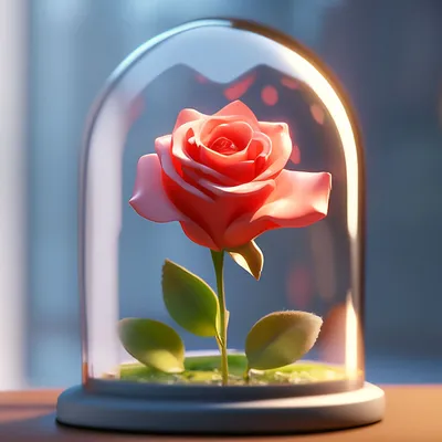 Единственная роза РОЗА под колпаком с подарочной коробкой, неувядающая живая