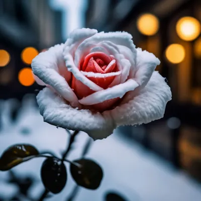 Роза покрытая снегом на фоне улицы…» — создано в Шедевруме