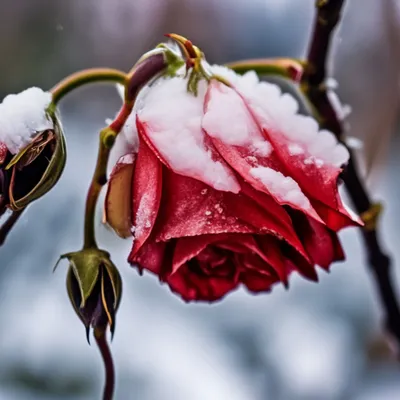 Красивые изображения розы под снегом