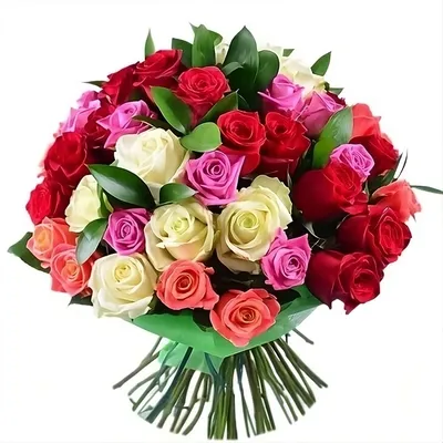 Купить Букет роз 51 разноцветная роза Розбери | UFL