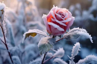 Роза в инее ,утренние заморозки в октябре Photos | Adobe Stock