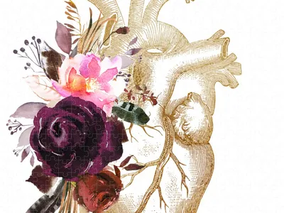 Vintage Floral Anatomical Heart with Summer Roses Jigsaw Puzzle by Rosa  Verdi - Pixels