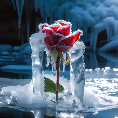 Фото Две красные розы во льду