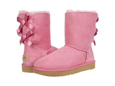 UGG Bailey Bow Genuine Shearling Flat Boots Berry Pink Twinface Sheepskin  Sz 11 | eBay