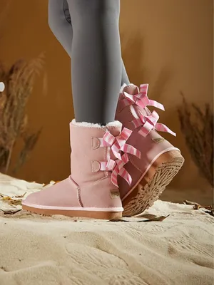 Smaibulun Ugg | Serenity Striped Ribbon Bow Shearling Boots - Pink |  Shearling boots, Pink boots, Uggs