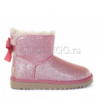 Купить женские розовые угги мини с лентой UGG Mini Bailey Bow Sparkle Boot  Pink, цена 6490 руб в интернет магазине UGGI-UGG