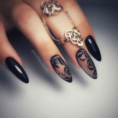 Чёрные ногти, розы на ногтях, вуаль на ногтях, шикарные ногти, шикарный  маникюр, | Gel nails, Gorgeous nails, Nails