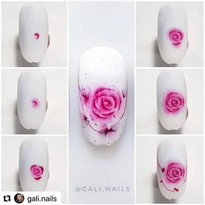 Beautiful Watercolor Rose Nail Art
