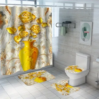 Купить 4 шт., наборы занавесок для душа серии «Романтические розы» для  ванной комнаты, нескользящие коврики для ванной комнаты, крышка для  унитаза, утолщенный коврик для ванной | Joom