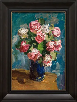 Картина маслом \"Букет роз в голубой вазе\" N1 50x60 MP1141207 купить в Москве