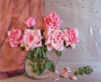 Розы, вышивка лентами» — создано в Шедевруме