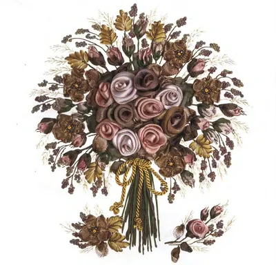 Картина «Розы в вазе» (код: 48742). Картины вышитые лентами ручной работы  купить с доставкой