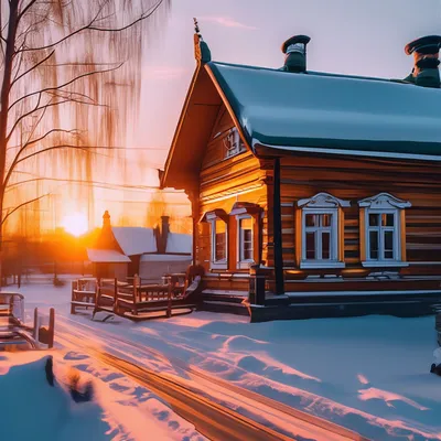 Русская деревня зимой Stock Photo | Adobe Stock
