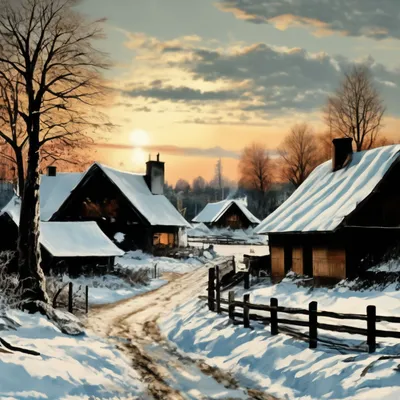 Русская деревня зимой, деревянный дом…» — создано в Шедевруме