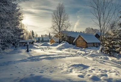 Русская деревня зимой, день, ясная …» — создано в Шедевруме