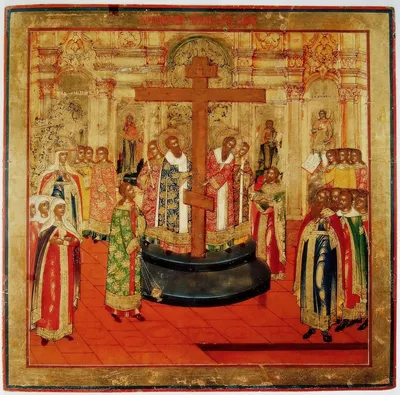 Воздвижение Честного и Животворящего Креста Господня, икона печатная на  деревянной доске