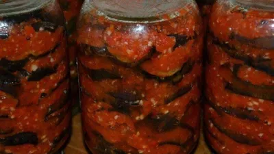 Баклажаны с помидорами на зиму — салат «Минутка» для ленивых