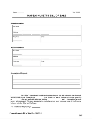 Free Blank Bill of Sale Form | PDF