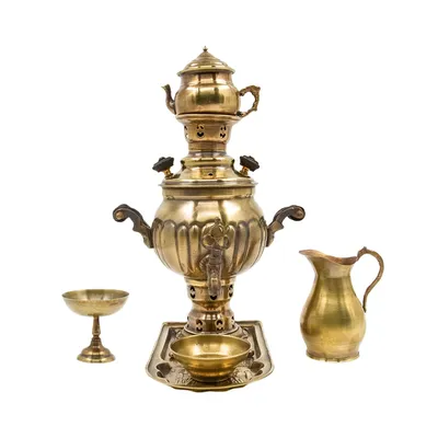 Farmhouse Antique Brass Samovar Tea Kettle, Arabic Inscriptions