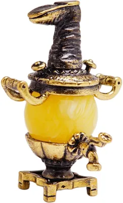 Самовар с сапогом средний 2543 – фигурка-сувенир из янтаря и латуни, купить  оптом