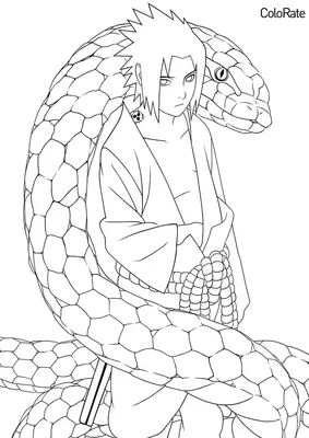 Раскраска Саске и змея распечатать - Наруто